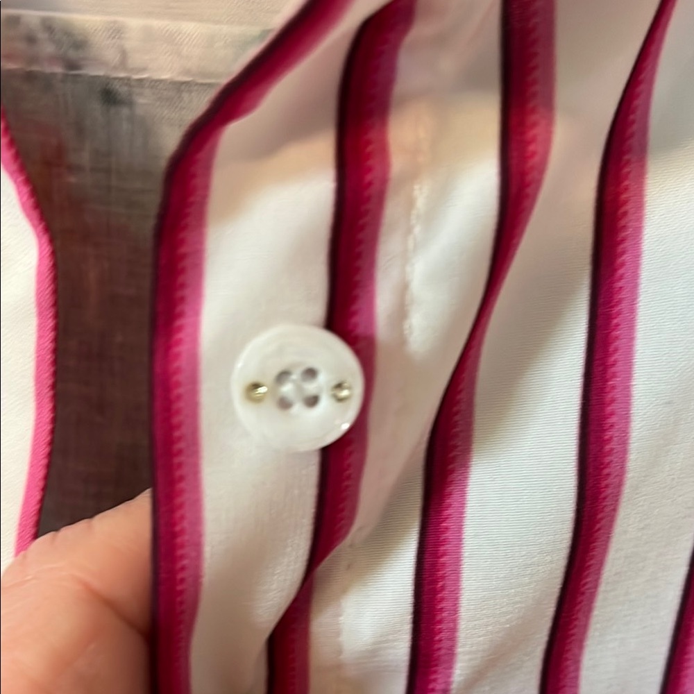 Sovia Red,pink and White Striped Button Down Shirt Floral accent 3/4 sleeves - Picture 4 of 8